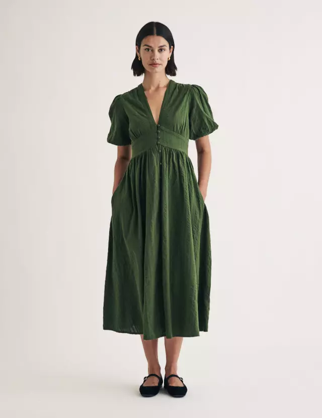 Dark Green Short Sleeve Starlight Midi Dress