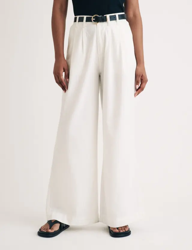 White Double Pleated Wide Leg Ava Trousers