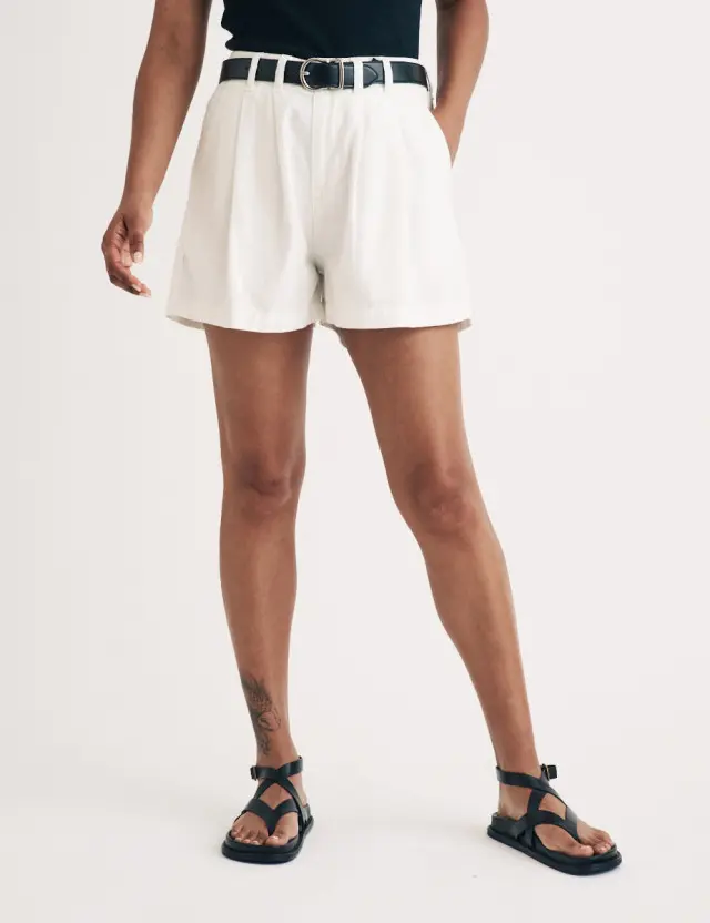 White Double Pleat Front Shorts