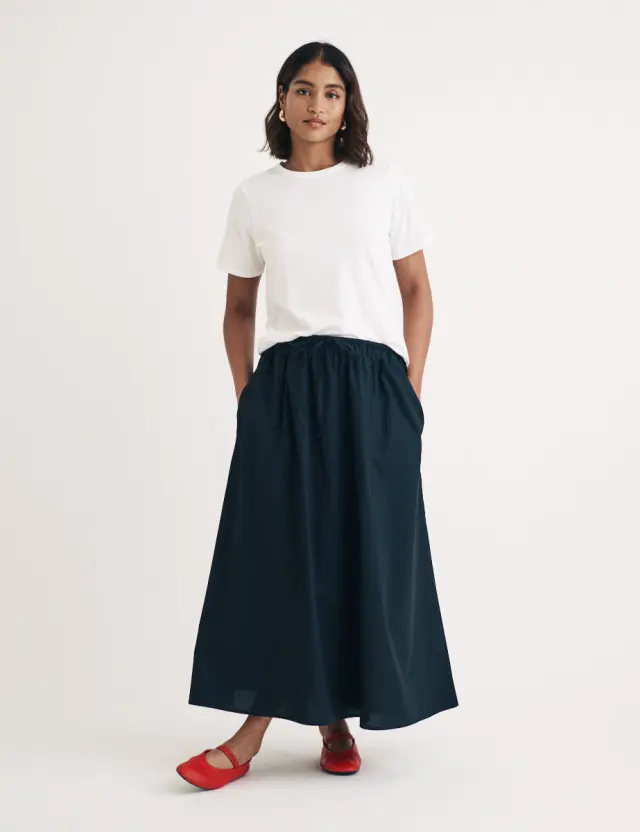 Black Drawstring Midi Skirt