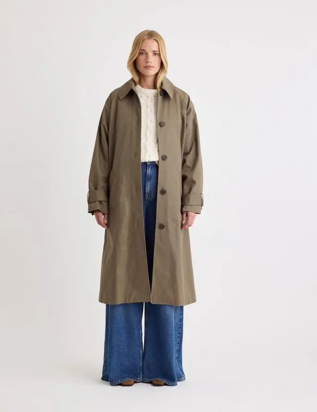 Khaki Oversized Single Breasted Trench Coat