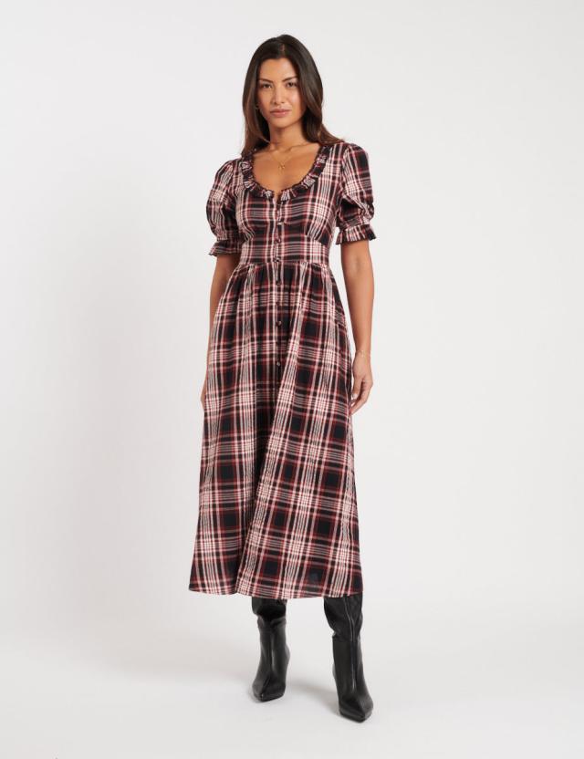 Red Check Flossie Midi Dress