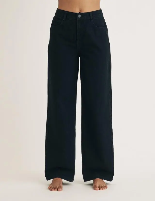 Black High Rise Wide Leg Jeans