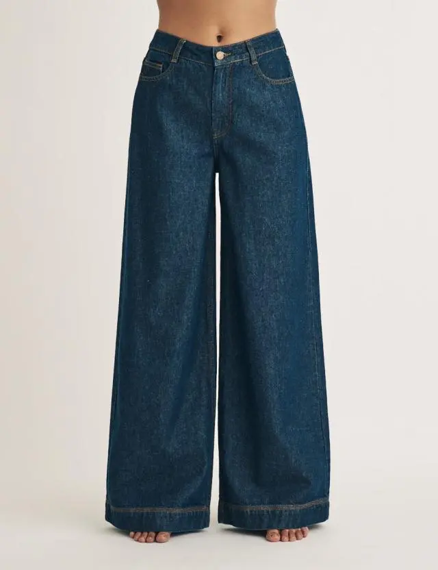 Dark Wash Denim Super Wide Leg Jeans