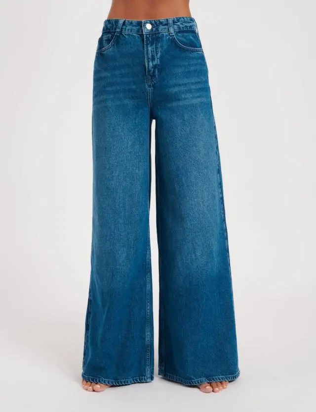 Mid Wash Palazzo Wide Leg Jeans