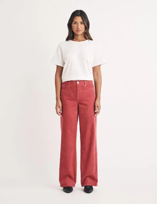 Pink Cord Wide Leg Trousers