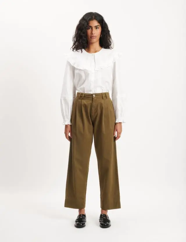 Olive Green Pleated Cropped Ava Trousers