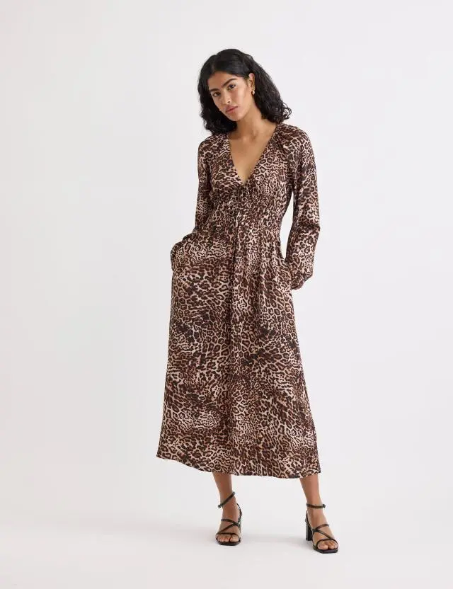 Leopard Print Long Sleeve Cory Midi Dress