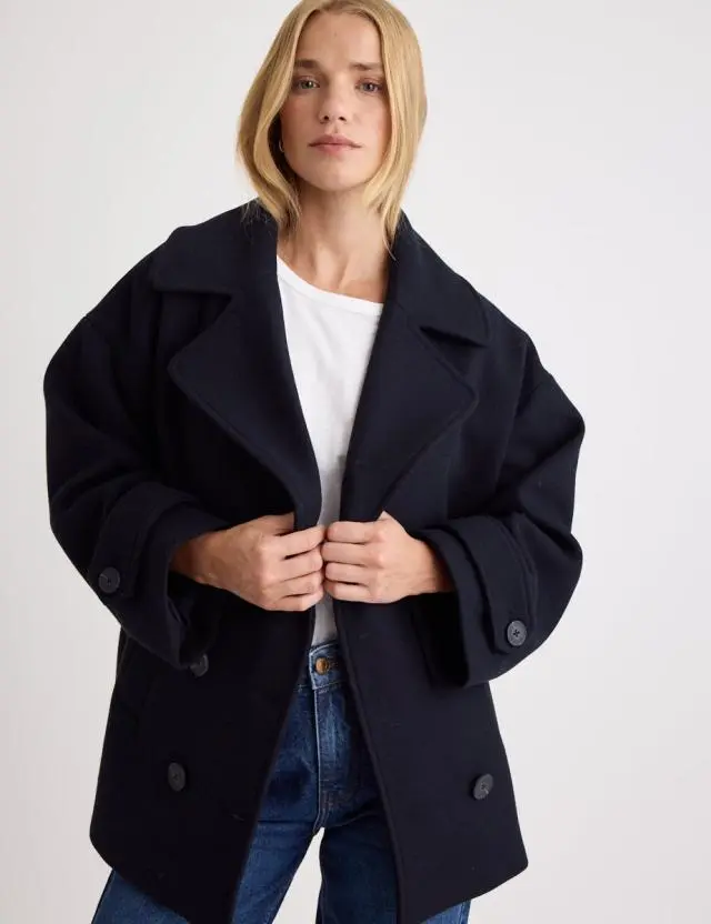 Navy Wool Blend Pea Coat