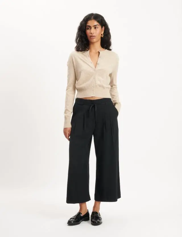 Black Tie Waist Wide Leg Trousers