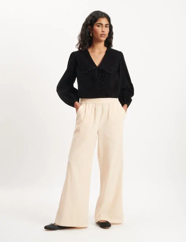 Cream Cord Wide Leg Trousers