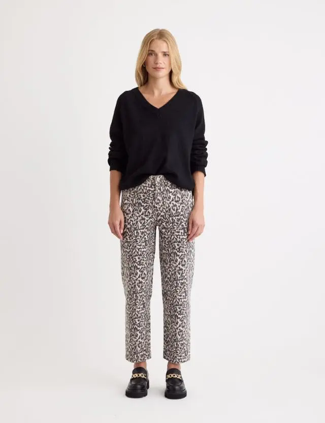 Leopard Print Tapered Straight Leg Jeans