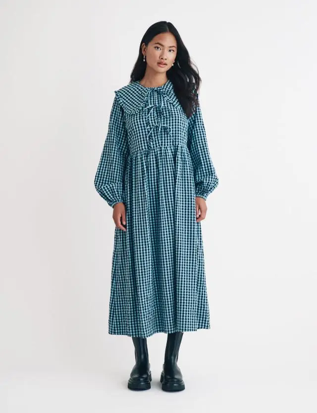 Blue Gingham Peter Pan Collar Blaze Midi Dress