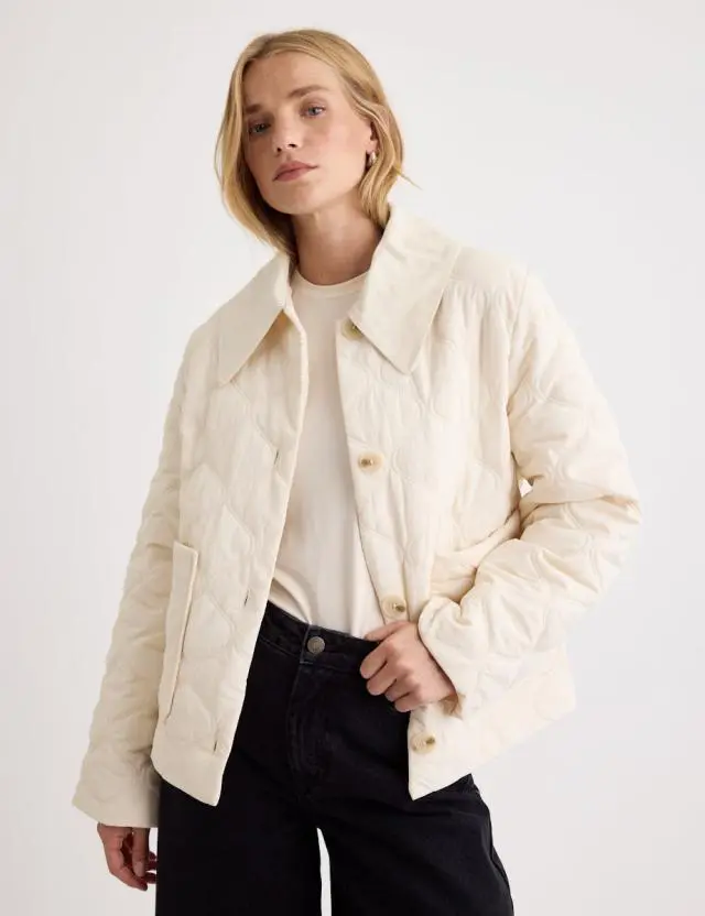 Beige Quilted Collared Jacket