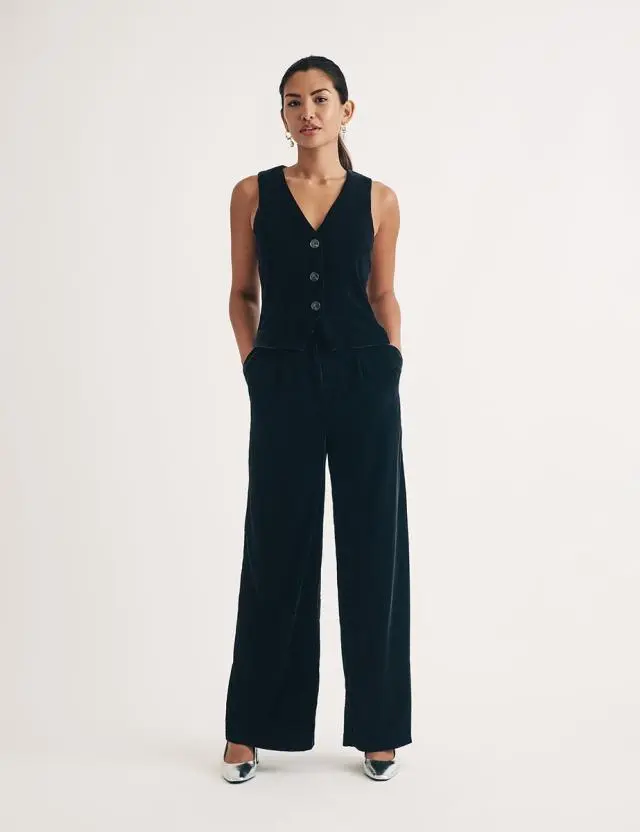 Black Wide Leg Velvet Trousers