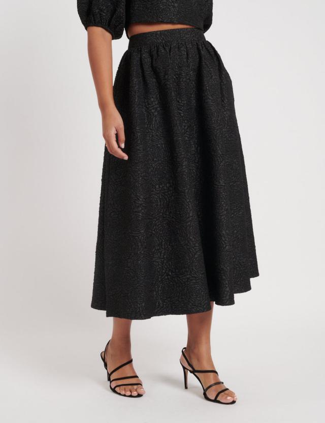 Black Floral Jacquard Midi Skirt