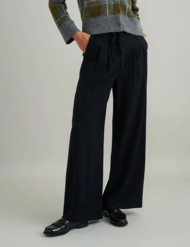 Black Tie Waist Wide Leg Trousers