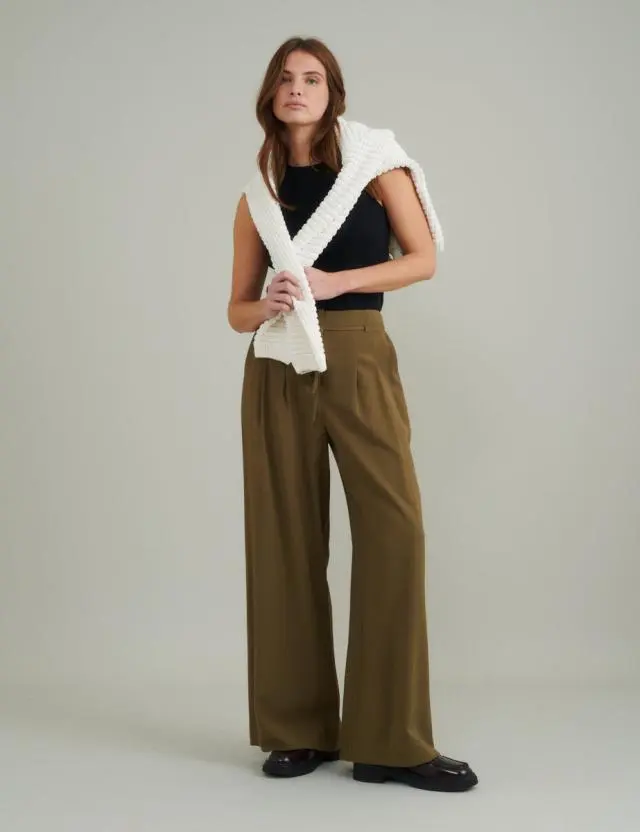 Green Tie Waist Wide Leg Trousers