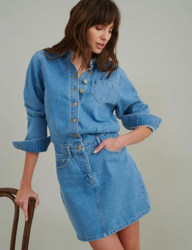 Light Wash Denim Galveston Mini Shirt Dress