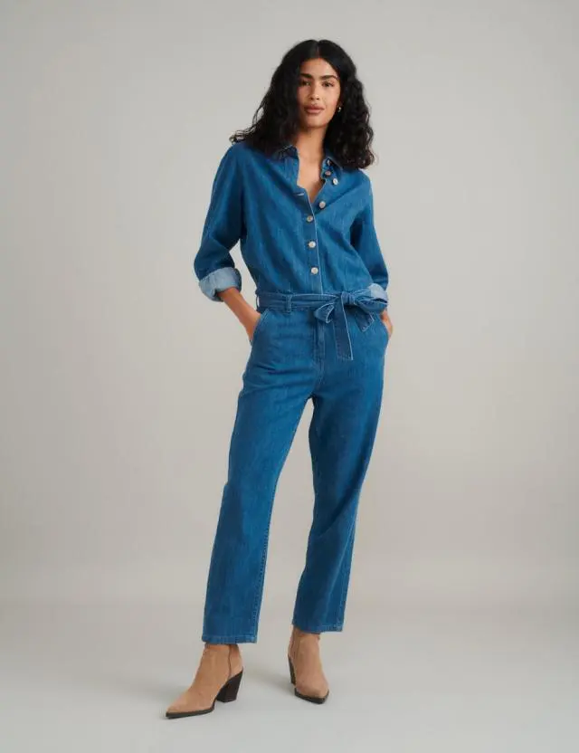 Mid Wash Denim Relaxed Jumpsuit