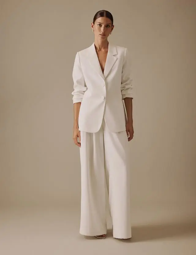 White Wide Leg Viera Bridal Trouser