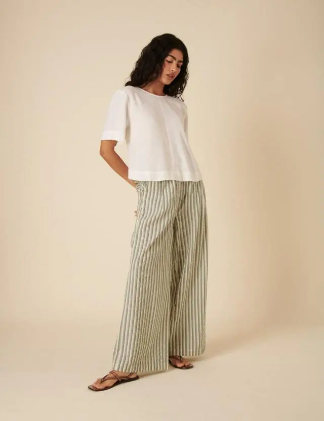 Green Striped Relaxed Trousers