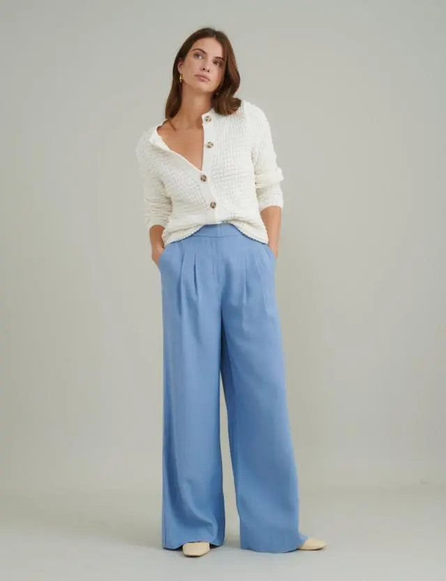 Blue Double Pleat Tailored Trousers