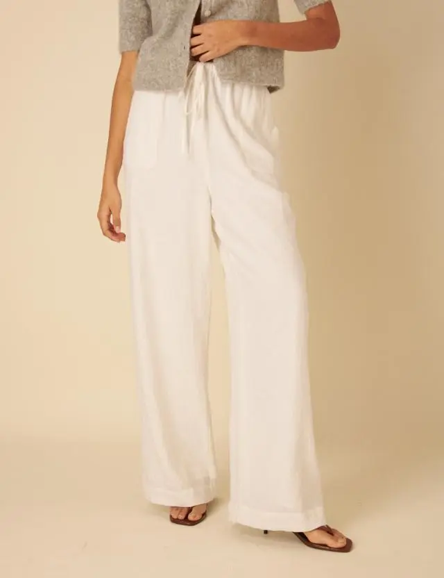 White Linen-blend Relaxed Trousers