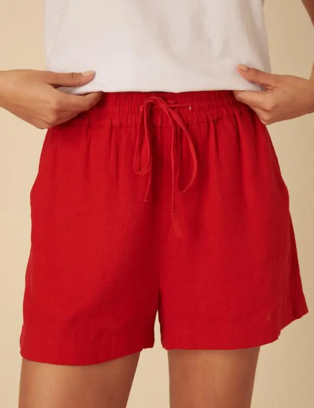 Red Drawstring Linen-blend Jet Shorts