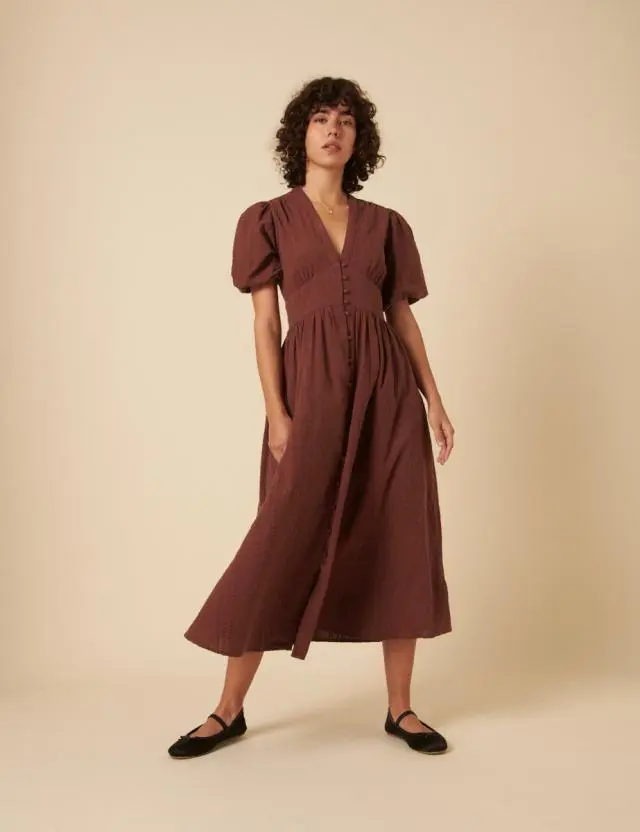 Brown Short Sleeve Starlight Midi Dress