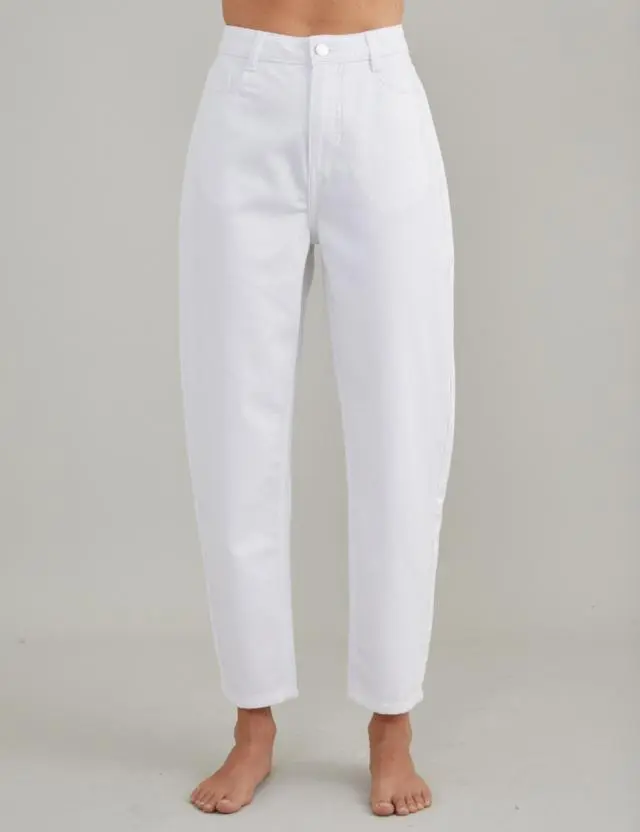 White High Rise Barrel Leg Jeans