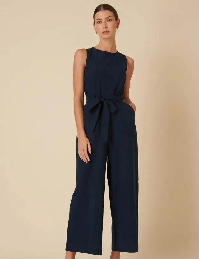 Navy  Linen-blend Sleeveless Jumpsuit