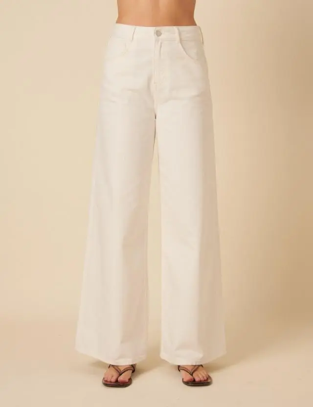 Cream Palazzo Wide Leg Jeans