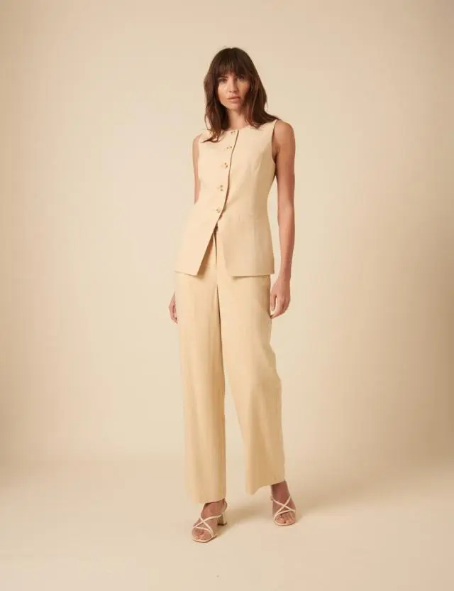 Cream Straight Leg Trousers