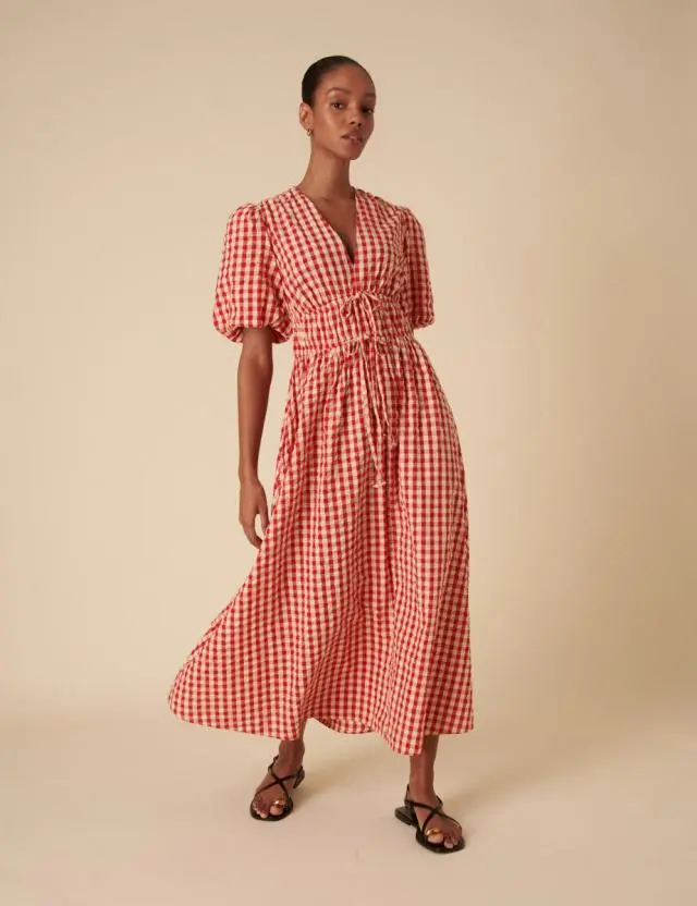 Red Gingham Scottie Midi Dress