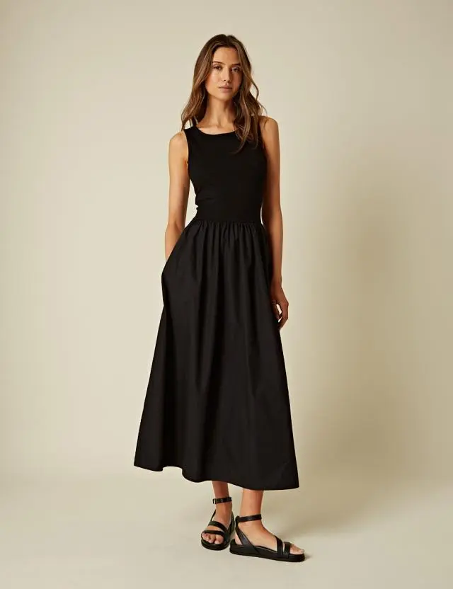 Black Dropwaist Vera Midi Dress