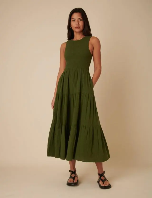 Green Sleeveless Tiered Charlie Midi Dress