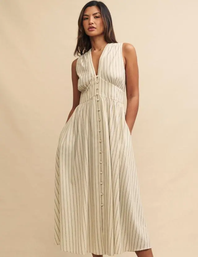 Cream Pinstripe Sleeveless Starlight Midi Dress