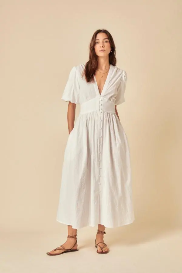 White Short Sleeve Starlight Midi Dress