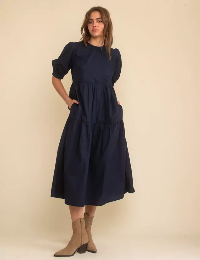 Blue Navy Rochelle Midi Smock Dress