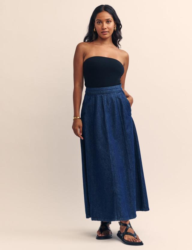 Blue Dark Wash Denim Maxi Skirt