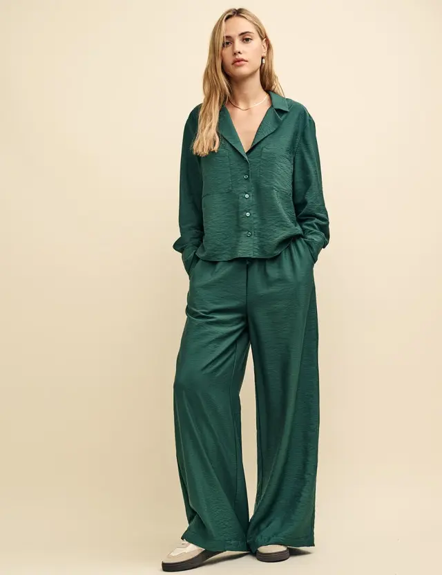 Green Wide Leg Drawstring Trousers