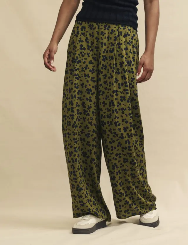 Green Animal Print Full Length Wide Leg Zeena Trousers