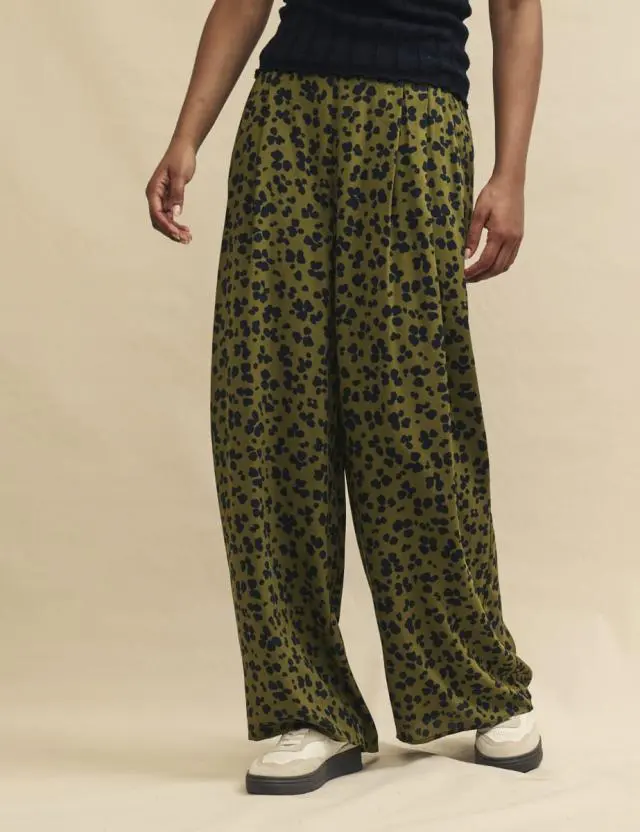 Green Animal Print Full Length Wide Leg Zeena Trousers