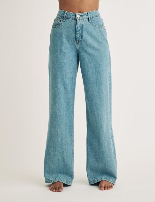 Blue Light Wash Denim High Rise Wide Leg Jeans