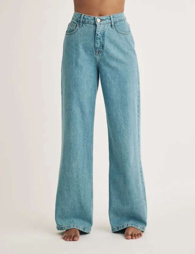 Blue Light Wash Denim High Rise Wide Leg Jeans