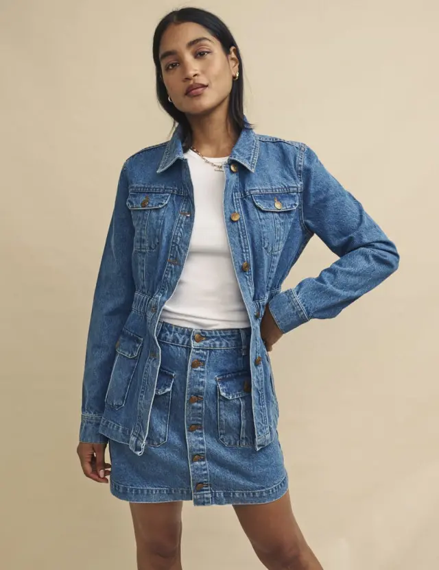 Blue Mid Wash Denim Safari Jacket