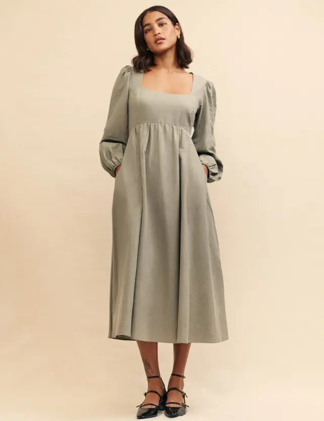 Sage Green Linen-blend Evangeline Midi Dress