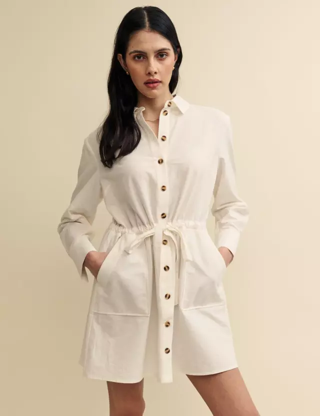 White Cream Linen-blend Utility Mia Mini Dress