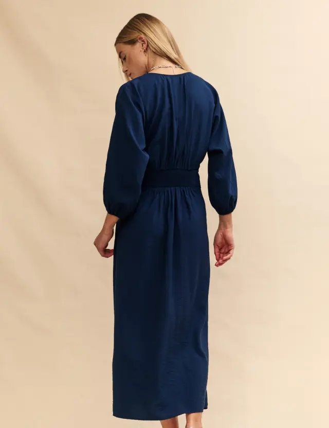 Blue Navy Batwing-Sleeve Hester Midi Dress